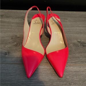 Christian Louboutin Pink Patent Slingback Pointed-Toe Flats. Never worn.